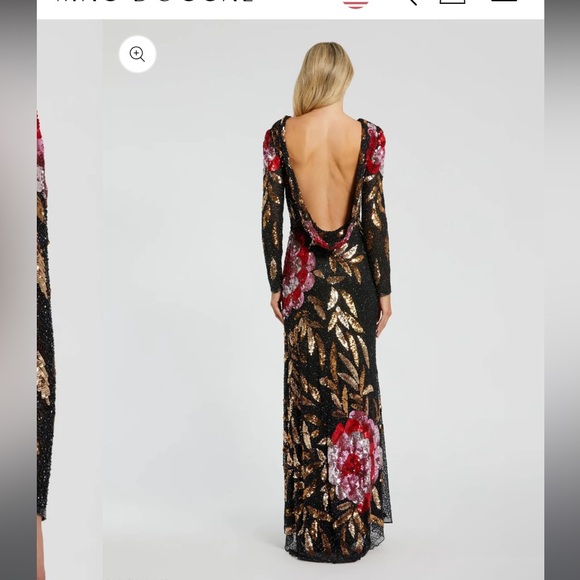 NWT Mac Duggal Black 4566 Embellished Floral Long Sleeve Gown 14 - Picture 4 of 12